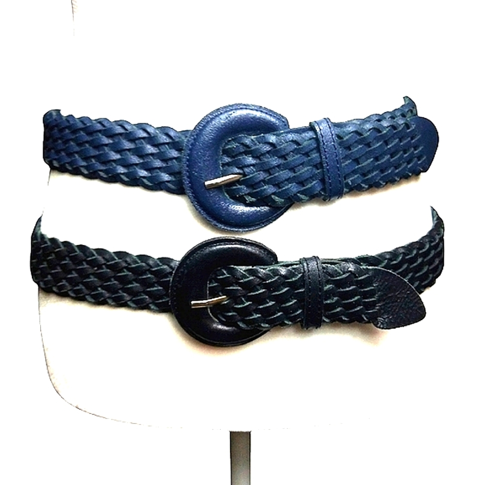 2 Capezio Argentina Genuine Leather Braided Belts Navy S/M and Black M/L